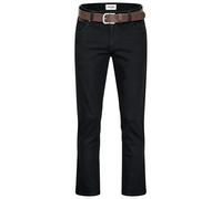 Wrangler Texas Herren-Stretchjeans Regular Fit Authentic Straight in verschiedenen Waschungen mit Gürtel in schwarz oder braun (W38/L34, Black Overdye + brauner Gürtel)