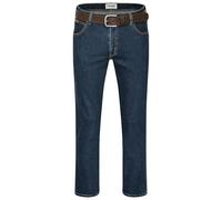 Wrangler Texas Herren-Stretchjeans Regular Fit Authentic Straight in verschiedenen Waschungen mit Gürtel in schwarz oder braun (W42/L32, Darkstone + brauner Gürtel)