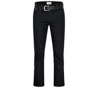 Wrangler Texas Herren-Stretchjeans Regular Fit Authentic Straight in verschiedenen Waschungen mit Gürtel in schwarz oder braun (W48/L32, Black Overdye + schwarzer Gürtel)