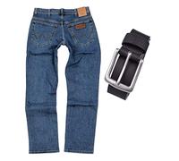 Wrangler Texas Stretch Herren Jeans Regular Fit inkl. Gürtel (W32/L30, Stonewash + schwarzer Gürtel)