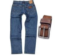Wrangler Texas Stretch Herren Jeans Regular Fit inkl. Gürtel (W36/L32, Stonewash + brauner Gürtel)