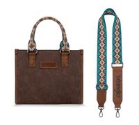 Wrangler Tragetasche für Damen, Western-Retro-Geldbörse, Tragegriff oben, mit aztekischem Riemen, A-aztec-coffee and Turquoise, Medium