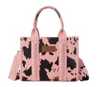 Wrangler Tragetasche mit Kuh-Aufdruck für Damen, Western-Geldbörse, Boho-Stil, Griff oben, Handtasche mit charakteristischem Riemen, Allover Cow Print Pink, Einheitsgröße