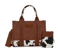 Wrangler Tragetaschen für Damen, Western-Geldbörse und Handtaschen, Umhängetasche mit Tragegriff oben mit Kartenhalter, A-Cow-Print, Braun, Medium