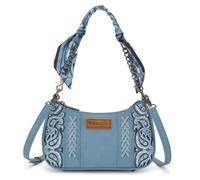 Wrangler Umhängetasche für Damen, Western-Wüste, Paisleymuster, Blumenstickerei, Unterarm-Handtasche mit Bandana, Jeansblau, 9.8" (L) x 2.6" (W) x 5" (H)