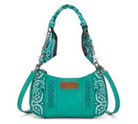 Wrangler Umhängetasche für Damen, Western-Wüste, Paisleymuster, Blumenstickerei, Unterarm-Handtasche mit Bandana, Türkis/Ausflug, einfarbig (Getaway Solids), 9.8" (L) x 2.6" (W) x 5" (H)