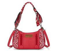 Wrangler Umhängetasche für Damen, Western-Wüste, Paisleymuster, Blumenstickerei, Unterarm-Handtasche mit Bandana, Rot/Ausflug, einfarbig (Getaway Solids), 9.8" (L) x 2.6" (W) x 5" (H)
