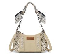 Wrangler Umhängetasche für Damen, Western-Wüste, Paisleymuster, Blumenstickerei, Unterarm-Handtasche mit Bandana, Hellbraun, 9.8" (L) x 2.6" (W) x 5" (H)