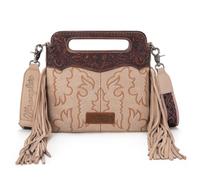 Wrangler Umhängetasche mit Tragegriff für Damen, bestickte Fransen, Western-Crossbody-Tasche, M, Hellbraun