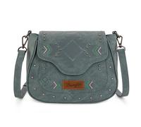 Wrangler Western Flap Umhängetasche für Damen, Designer-Geldbörsen, Schultertasche, Jeansblau, 9.3"L x 3.2"W x 8"H, Rustikal