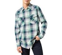 Wrangler Men's Western Shirt, Green Blue, M
