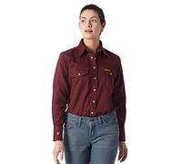 Wrangler Women's Western Long Sleeve Sateen Snap Work Shirt, Burgundy, XXL