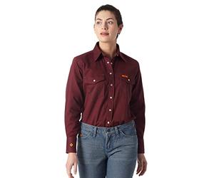 Wrangler Women's Western Long Sleeve Sateen Snap Work Shirt, Burgundy, XXL