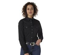 Wrangler Women's Western Yoke Two Snap Flap Pocket Shirt, Black, XX-Large