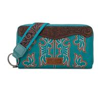 Wrangler Wristlet Western-Geldbörse für Damen, florales Design, Clutch, Stiefel, Stich, Bifold Wallet mit Kartenhalter, Werkzeug-Türkis, 8.5 x 1 x 4.8 inches