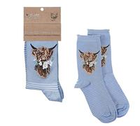 Wrendale Designs Socken – Kuh mit Gänseblümchen – Blau