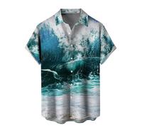 WRITKC Hawaii-Hemden für Herren, locker, kurzärmelig, Strandhemden, Resort, Freizeithemden, Green White Sea-29, L