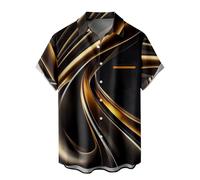 WRITKC Hawaii-Hemden für Herren, locker, kurzärmelig, Strandhemden, Resort, Freizeithemden, Orange / Schwarz -01, L