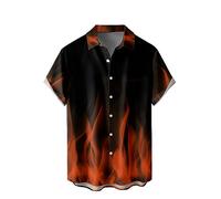 WRITKC Hawaii-Hemden für Herren, locker, kurzärmelig, Strandhemden, Resort, Freizeithemden, Schwarz-rote Flamme, XX-Large