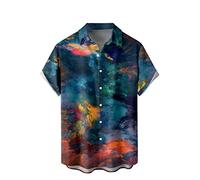WRITKC Herren-Hemd mit geometrischem Druck, lässig, atmungsaktiv, Hawaii-Kurzarm-Shirt, Farbenfrohe Aurora, L