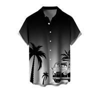 WRITKC Tropische Hemden mit Knopfleiste, Urlaub, lässig, Hawaii, kurzärmelig, lockere Strandhemden, Black Tree Bus-34, 3X-Groß