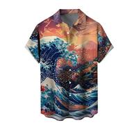 WRITKC Tropische Hemden mit Knopfleiste, Urlaub, lässig, Hawaii, kurzärmelig, lockere Strandhemden, Blue Ocean Waves-110, Mittel