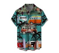 WRITKC Tropische Hemden mit Knopfleiste, Urlaub, lässig, Hawaii, kurzärmelig, lockere Strandhemden, Green Bus-38, XL