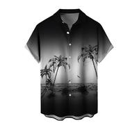 WRITKC Tropische Hemden mit Knopfleiste, Urlaub, lässig, Hawaii, kurzärmelig, lockere Strandhemden, Schwarz-Weiß-Baum, 32, XX-Large