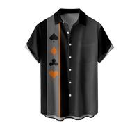 WRITKC Tropische Hemden mit Knopfleiste, Urlaub, lässig, Hawaii, kurzärmelig, lockere Strandhemden, Schwarze Spielkarten -16, XL