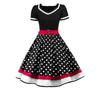 Writtian Kleid Damen Elegant 50er Jahre Petticoat Kleider Gepunkte Rockabilly Kleider V Ausschnitt Cocktailkleider Vintage Retro Tunika Kleid A-Linie Partykleider Minikleid