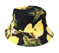 WRITWAA 1 Stück Doppelseitiger Fischerhut für Sommer Outdoor Modischer Bucket Hat mit Cartoon Zitronen Muster UV Schutz Atmungsaktiv und für Männer und Frauen Schwarz
