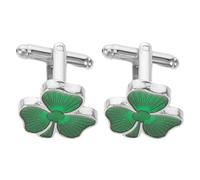WRITWAA 2 Manschettenknöpfe mit Irischem Kleeblatt Motiv Grünes Metall mit Knopfverschluss Herren Manschettenknöpfe für Hochzeit Business und St Patrick'S Day