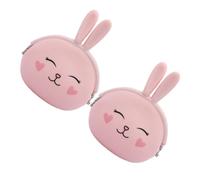 WRITWAA 2 Stück Kleine Silikon Münzbörsen mit Niedlichem Hasen Design Tragbare Schlüssel Wechselgeldtasche für Mädchen Leichtes Portemonnaie mit Praktischem Verschluss für Alltag und