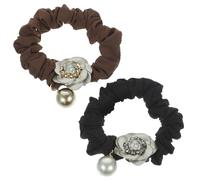 WRITWAA 2 Stück pack Haargummis mit Strasssteinen und Blumen Elastisch Modisch Verschleißfest aus Metall und Stoff für Damen zum Strand und Arbeit