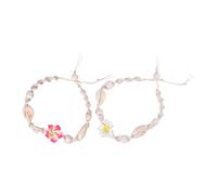 WRITWAA 2 Stück Verstellbare Boho Fußkette für Frauen mit Hawaii Blumen Muscheln Geflochtenes Sommer Schmuckaccessoire Leichtes Knöchelarmband für Strand Party und Alltag