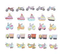 WRITWAA 25 Stück Gemischte Holzknöpfe mit Schiff Flugzeug Lkw und Motorradmotiven zum Annähen 2 loch Knöpfe Dekorativ für Scrapbooking und Bastelprojekte Zufällige Farbe