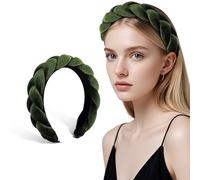 WRITWAA Geflochtener Haarreif Damen Breit aus Samt Vintage Stirnband Dunkelgrün Weiches Haaraccessoire für Mädchen und Hautpflege