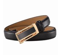 WRJAHCG Damengürtel Ratsche, Ledergürtel Damen Modischer Schmaler, Verstellbarer Lässig Echtledergürtel mit Quadratischer Dekorativer Schnalle aus Legierung,Schwarz,100CM/39.4''