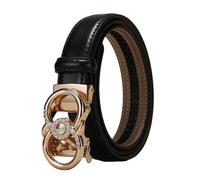 WRJAHCG Damengürtel Ratsche Verstellbarer, Gürtel Damen Schmal Modischer 24mm, Schwarz Lässig Ledergürtel mit Automatischer Schnalle aus Legierung mit Hohlem Muster,Schwarz,100CM/39.4''