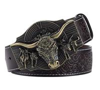 WRJAHCG Gürtel Western für Cowboy, Vintage Long Horn Bull Rodeo Western Cowboy Gürtel,Bronze coffee,120CM/47.3''
