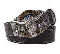 WRJAHCG Gürtel Western für Cowboy, Vintage Long Horn Bull Rodeo Western Cowboy Gürtel,Silver coffee,120CM/47.3''