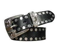 WRJAHCG Herren-Gürtel Dornschließe, Ledergürtel Herren Verstellbare Western Nietengürtel Vintage, Punk Motorrad Echtledergürtel mit Metallschnalle Edelstahl,Schwarz,110CM/43.3''