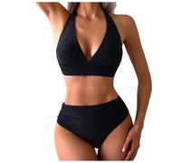 WRXDWM Bikini Damen, Badeanzug Damen Neckholder Bademode Triangel Bikini Set Bauchweg Zweiteiler Push Up Bikinis Große Brüste High Waist Badeanzüge Swimsuit Sexy Strand Bikini Sets Schwimmanzug