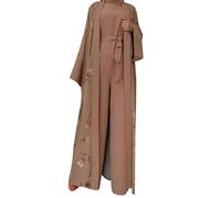 WRXDWM Muslimische Kleider Damen, Abaya Damen Muslim Zweiteiler Blumen Drucken Lang Roben und Jumpsuit mit Gürtel Set Gebetskleidung Ramadan Elegant Kaftan Arabisch Dubai Türkei Islamische Kleidung
