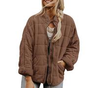 WRXDWM Winterjacke Damen, Steppjacke Damen Warm Sweatjacke Langarm Mantel Wintermantel mit Taschen Casual Mode Outdoor Jacken mit Reißverschluss Einfarbige Jacke Winter Outdoorjacke Steppmantel
