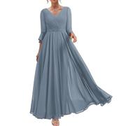 WSEYU Langärmeliges Kleid für die Brautmutter und Bräutigam, Chiffon, formelle Abendkleider für Großmutter, dusty blue, 44