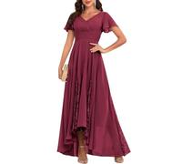 WSEYU Langes Kleid für die Brautmutter und Bräutigam, Chiffon, formell, Abendkleid, Großmutterkleid, Desert Rose, 34