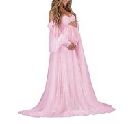 WSEYU Perlen-Umstandskleid für Fotoshootings, Tüll lange Puffy Ärmel Schulterfrei Babyshower Braut Schwangerschaft Kleider, rose, 50 Plus