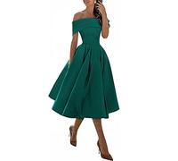 WSEYU Schulterfreies Homecoming Kleider Satin Kurz Formal Abendkleid mit Taschen für Jugendliche, türkis, 38