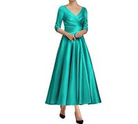 WSEYU ZMKI463 Kleid für die Brautmutter und Bräutigam, Satin, 3/4-Ärmel, formelles Abendkleid, für Großmutter, türkis, 38